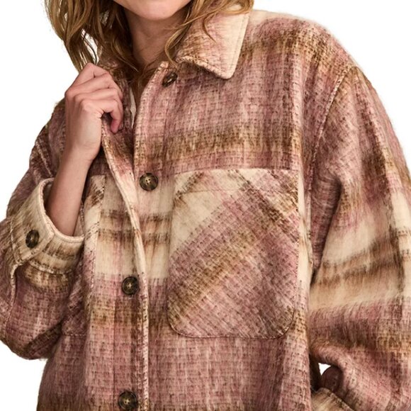 Lucky Brand NWT Oversized Plaid Shacket XL Button Up Jacket Neutral - Picture 7 of 10